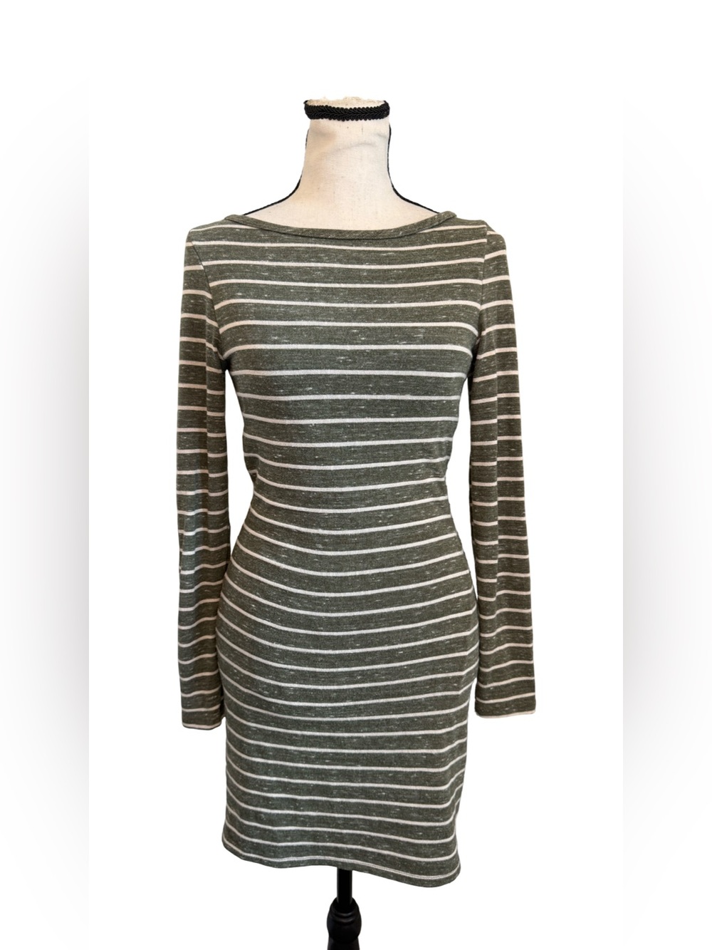 Soprano Striped Tunic Dress Gray White Long Sleeve Elbow Patch Size Small